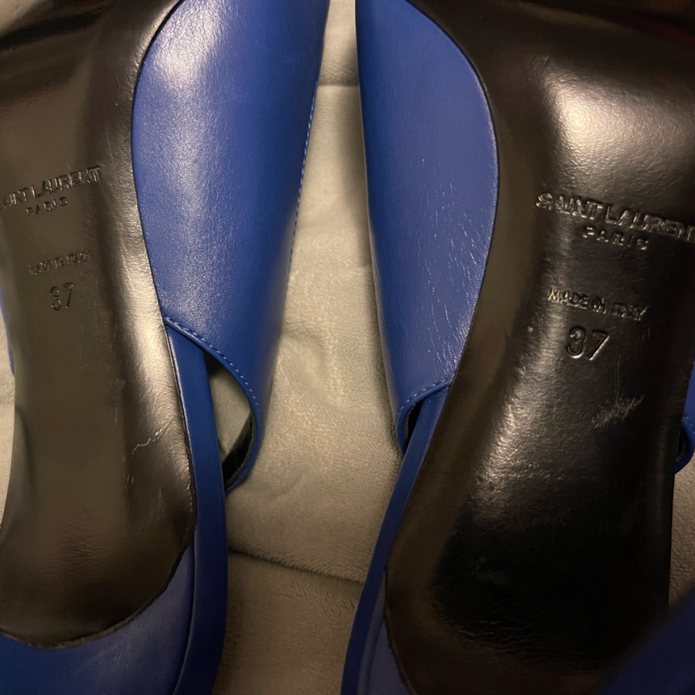 YSL Saint Laurent Two Tone Blue Black Heels Sz 37 - Picture 2 of 6